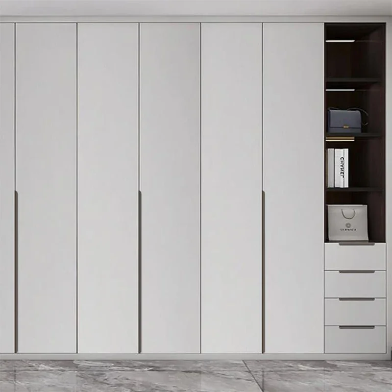 Sleek Cashmere Gray Hidden Handle Cabinet Door with Minimalist Gold Accent