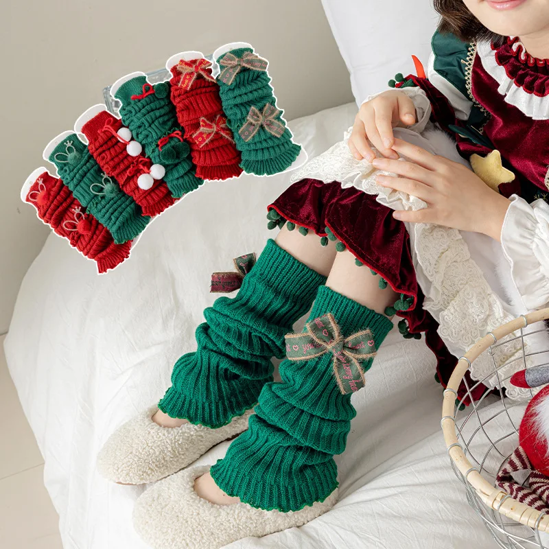 New Girls Socks Red Medium Tube Socks Christmas Calf Cover Warm Thickened Children's Stacking Socks