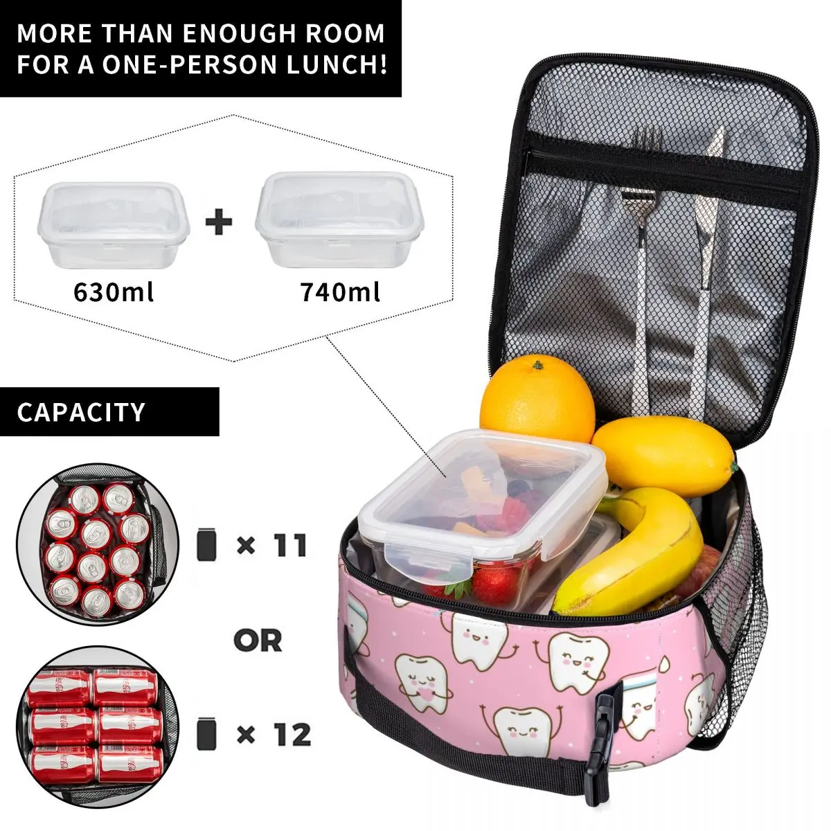 Dentist Cute Pattern Insulated Lunch Bag for Women Waterproof Tooth Medical Cooler Thermal Lunch Tote Office Picnic Travel
