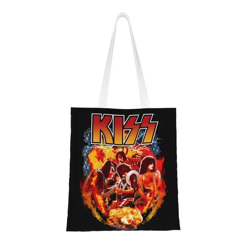 

Индивидуальная сумка Поцелуй Рок-Группы для покупок, Женская переработанная продуктовая Сумка-тоут, сумки для покупок