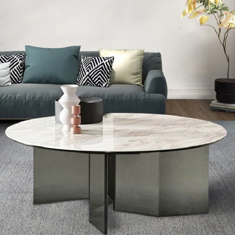 

Light Luxury Coffee Table Gray Black Marble round Tea Table