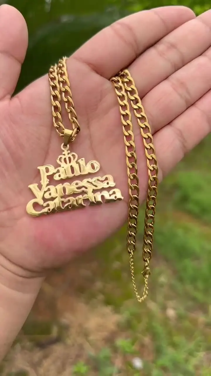 Sterling Silver Name Necklace Gold Mens Engraved Cross Necklace