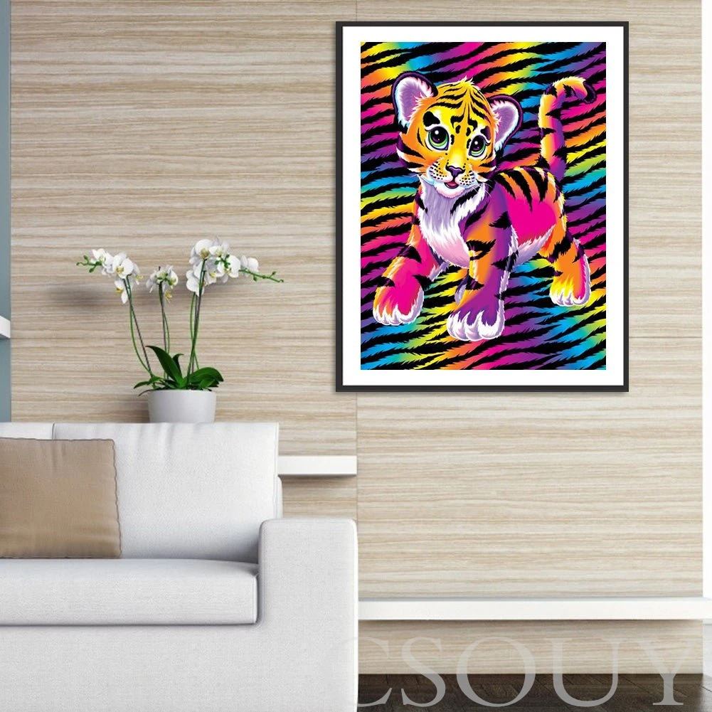 

Crystal Full Square AB Diy Diamond Painting Colored Tiger 5D Embroidery Mosaic Home Decor Needlework Paintings Rhinestones Gift