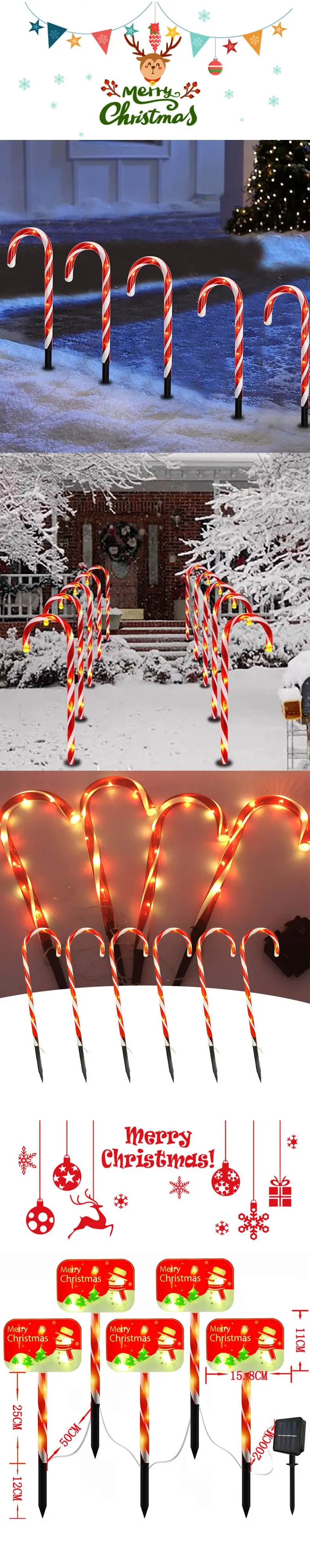Description Picture 2 of itemLED Solar Lamp Garden Light Christmas Decor Santa Claus Lawn Lamps Candy Cane Outdoor Waterproof New Year Halloween for Pathway