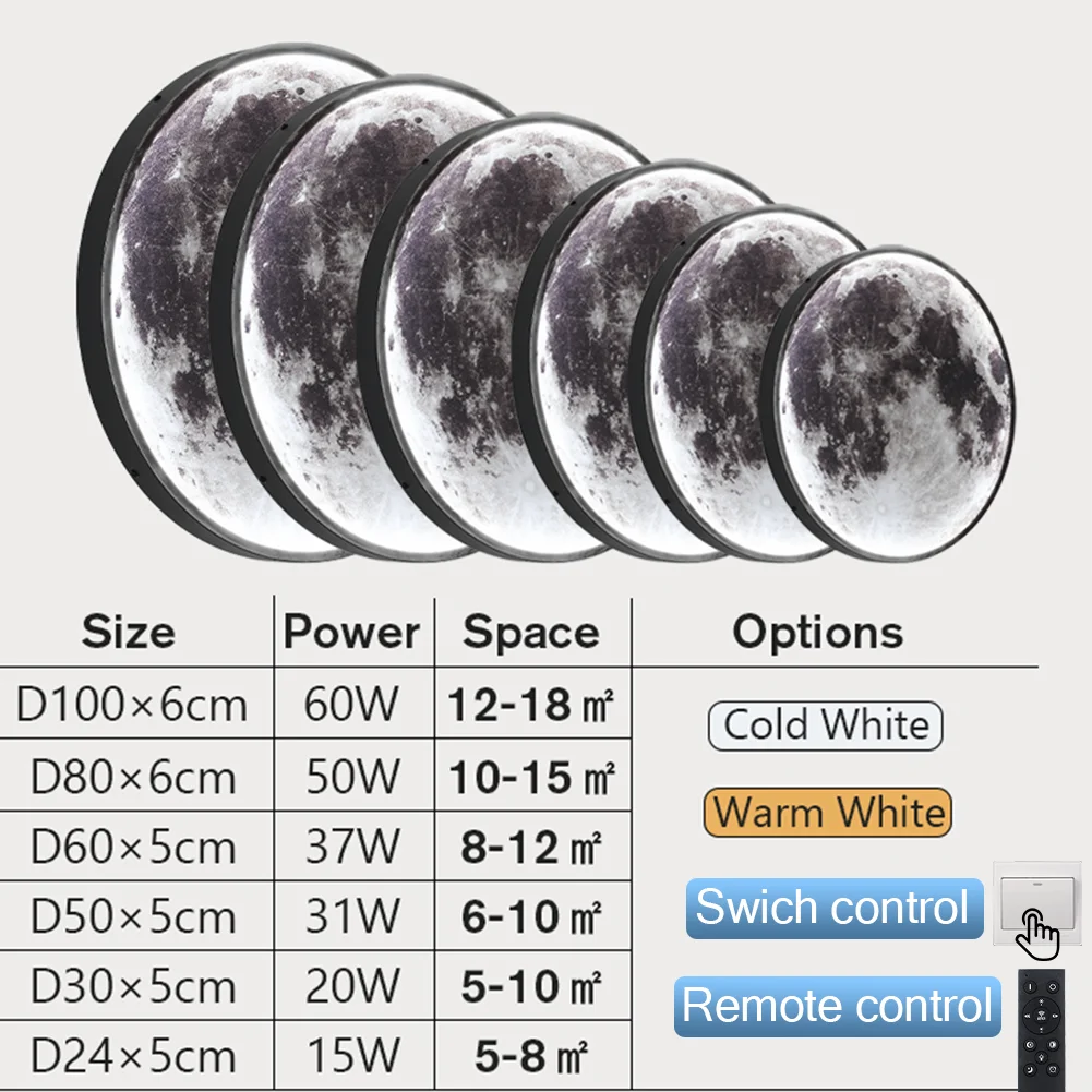 MANVIV Modern Creative Ceiling Lamp LED Wall Lamp Moon 60cm with Remote Control Dimmable Bedroom Bedside Living Room Light Decor