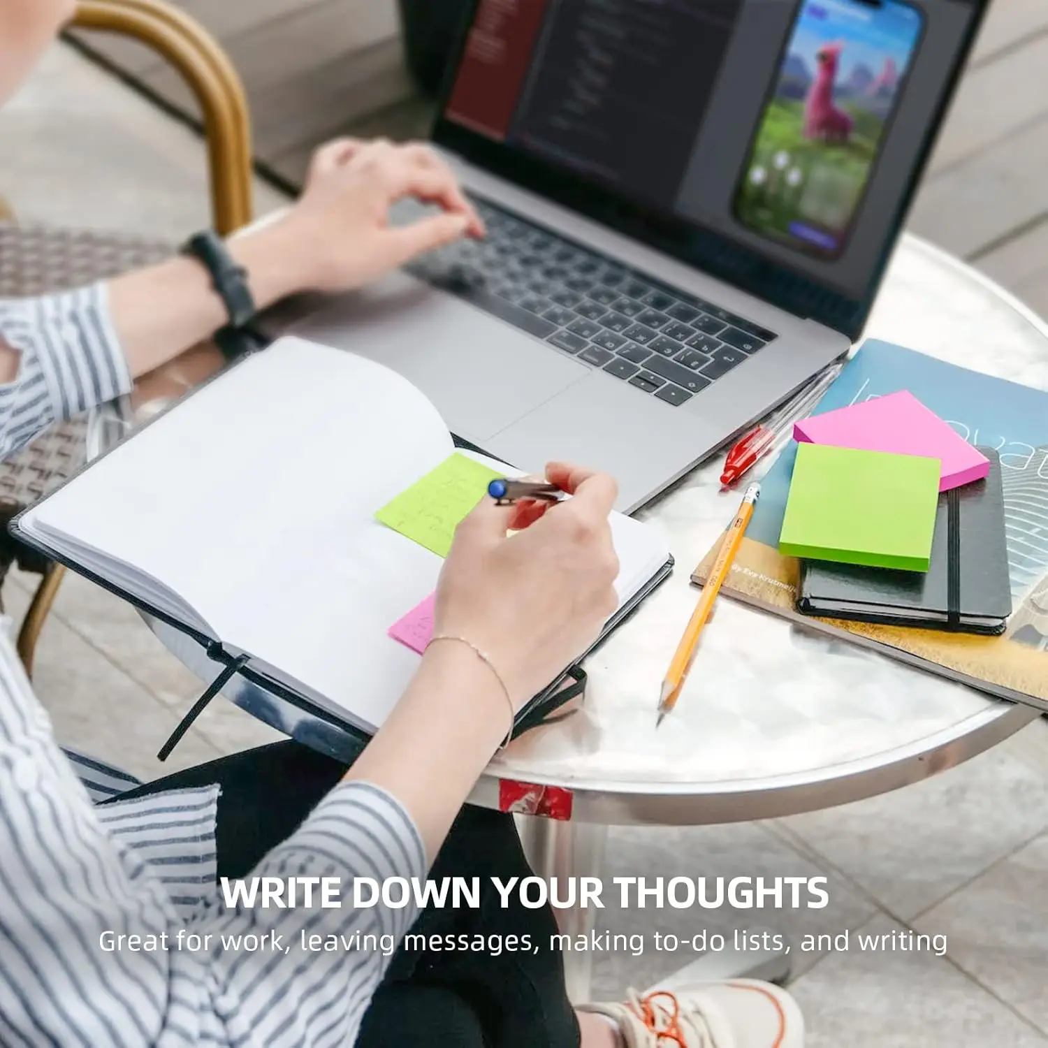 Self Sticky Notes Pad Super Sticky Pads, 8 Bright Color Post Stickies Colorful for Office, Home,3x3 Inches,800 Sheets