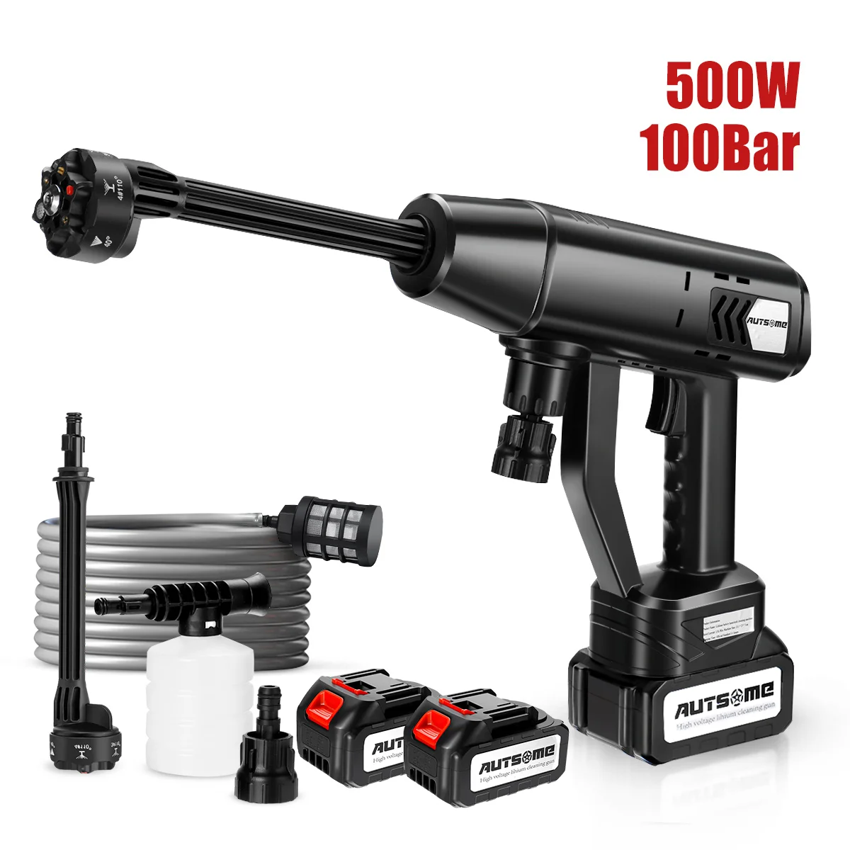 100BAR 6in1 30000mAh 500W Cordless Car Washer 10 cells battery Spray