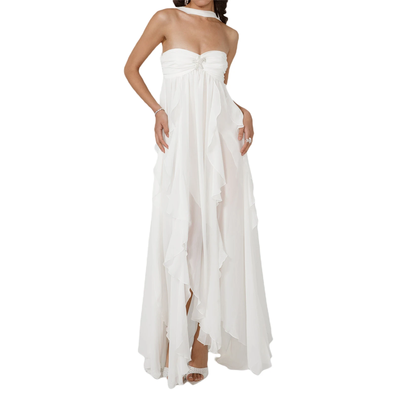 Women's Back And White Printed  Ruffle Dress | Sleeveless | Stylish Summer & Party Wear (Copy)