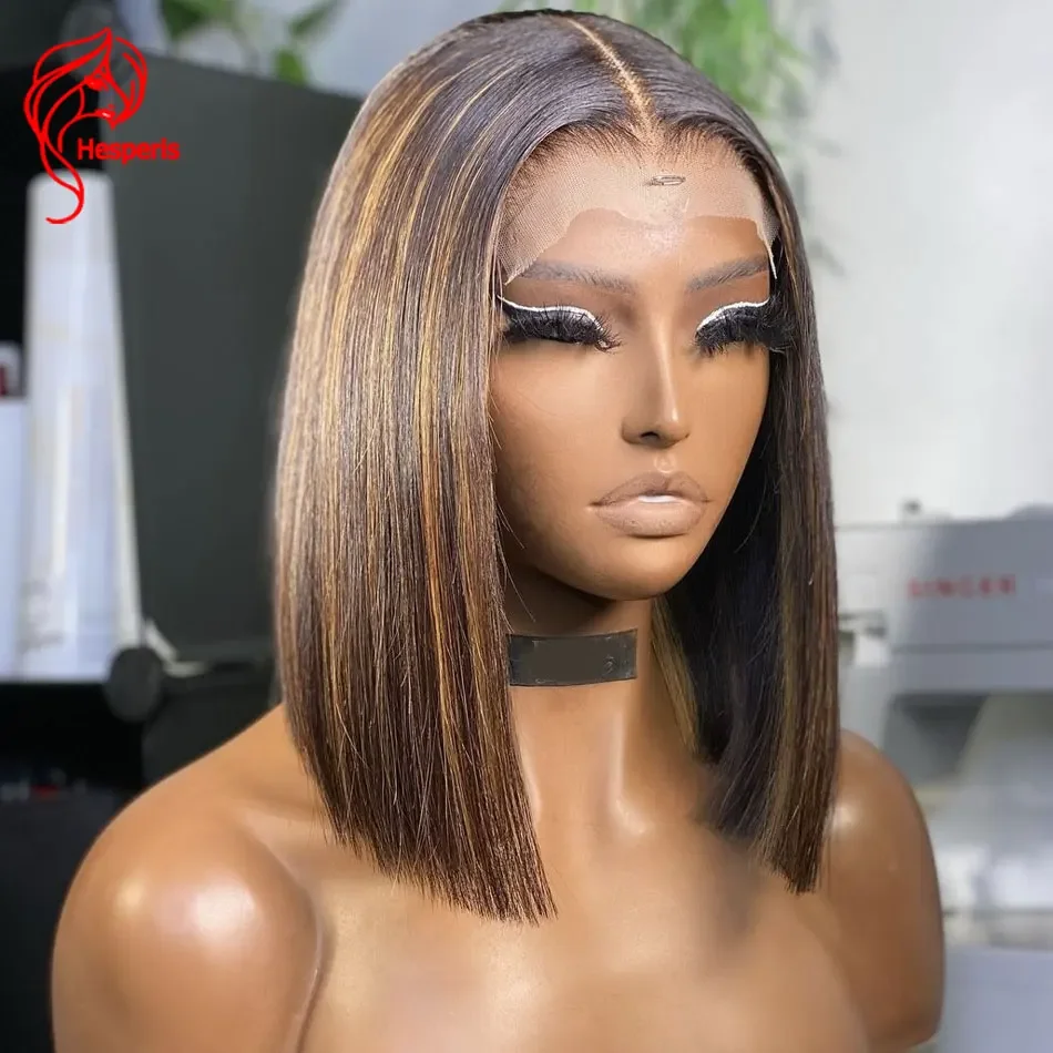 

Hesperis 13x6 Lace Frontal Blonde Highlight Lace Wigs Balayage Brazilian Remy Bob WigsHighlight Short Bob Cut Human Hair Wigs