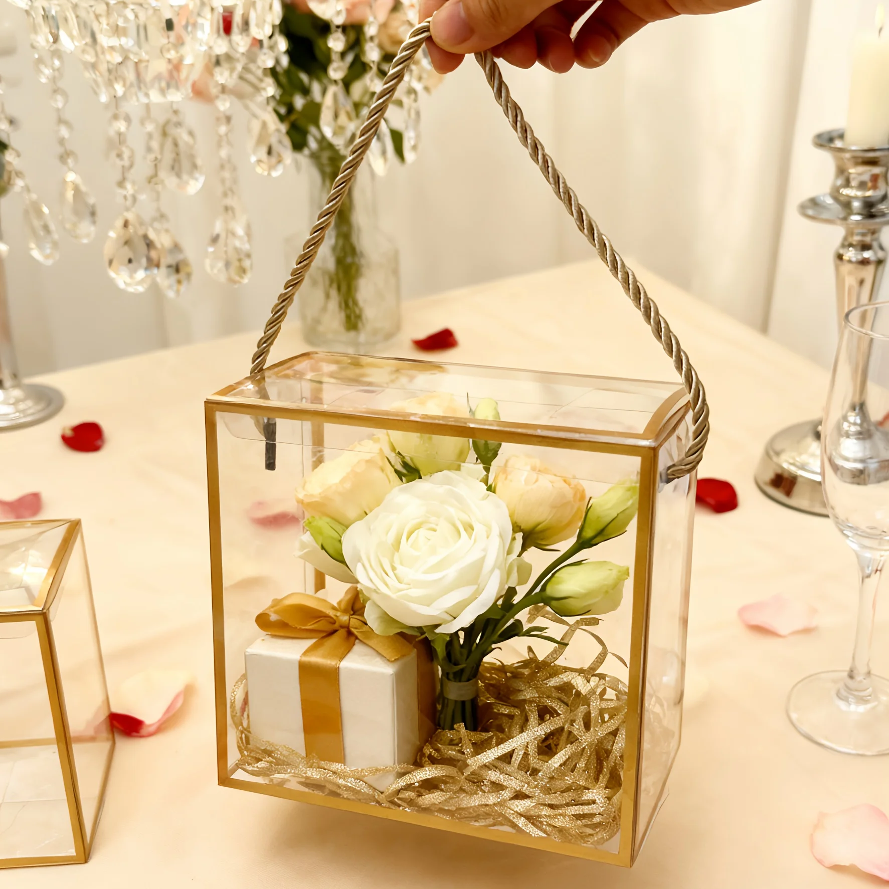10 große Geschenkboxen aus PVC-Kunststoff mit Griffen und laminiertem Design, perfekt für Weihnachten, Hochzeiten, Geburtstage und Partys.