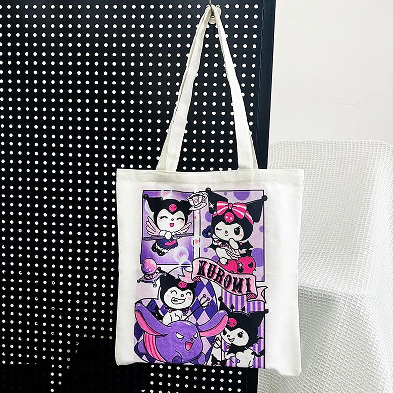 

Вместительная Холщовая Сумка Sanrio Kuromi Hellokitty, женские одиночные Сумки через плечо, Повседневная модная универсальная сумка для покупок, подарок для девушки