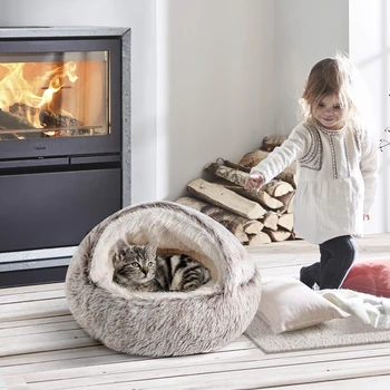 21'' Pet Cat Dog Lovely Cat Beds Nest Soft Comfortable Semi-enclosed Cat Nest Kennel indoor Pet house Supplies for Pet to Rest 3
