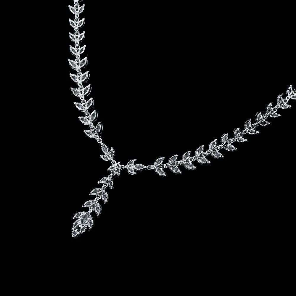 Full 5A Cubic Zirconia Wheat Design Bridal Wedding Necklace Earring Set Top Quality Women Prom Party Jewelry Sets CN10145