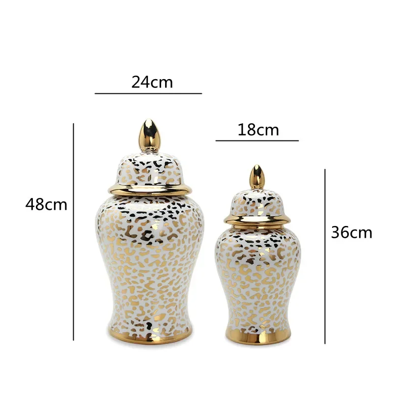 Gold Leopard Print Ceramic Jar General Jars Ginger Storage Porcelain Handicraft Ornaments Home Decoration Vases Pots 6