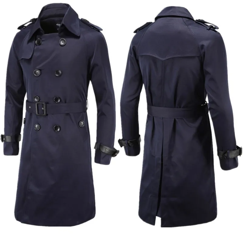Autumn New Men's Casual Long Fit Fit Double breasted Windbreaker Men's Fashion Versatile Personalized Coat