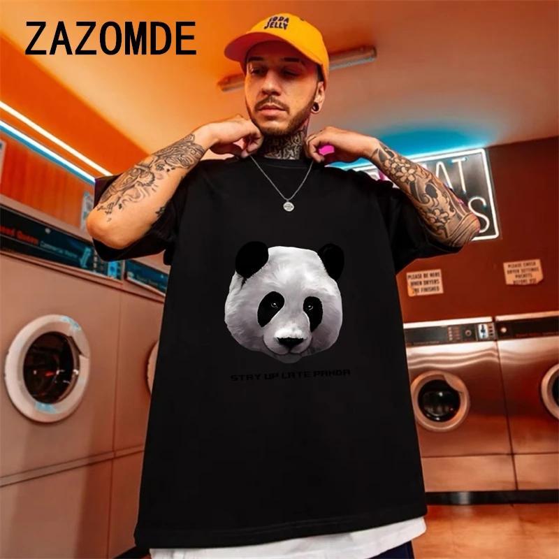 

ZAZOMDE Summer Hip Hop Streetwear Men T-Shirt Oversized Panda Vintage T Shirt 260GSM Cotton Tshirt Unisex Tops Tees Clothes Men