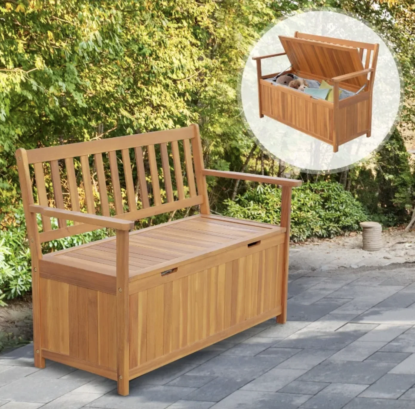 Banco de madera de 47 para almacenamiento al aire libre, Banco de  almacenamiento multiusos hecho de madera maciza con forro impermeable  extraíble - AliExpress