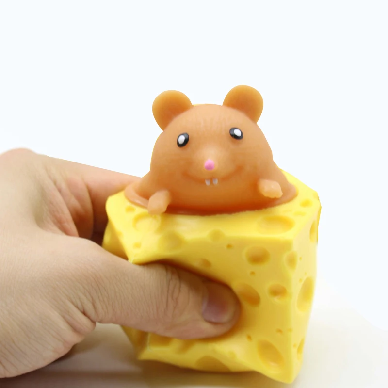 thumbnail image 2 of Cute Cheese Mouse Squeeze Stress Relief Toys TPR Elastic Cheese Spoofs Prank Decompression Squishy Toys 2 of 10