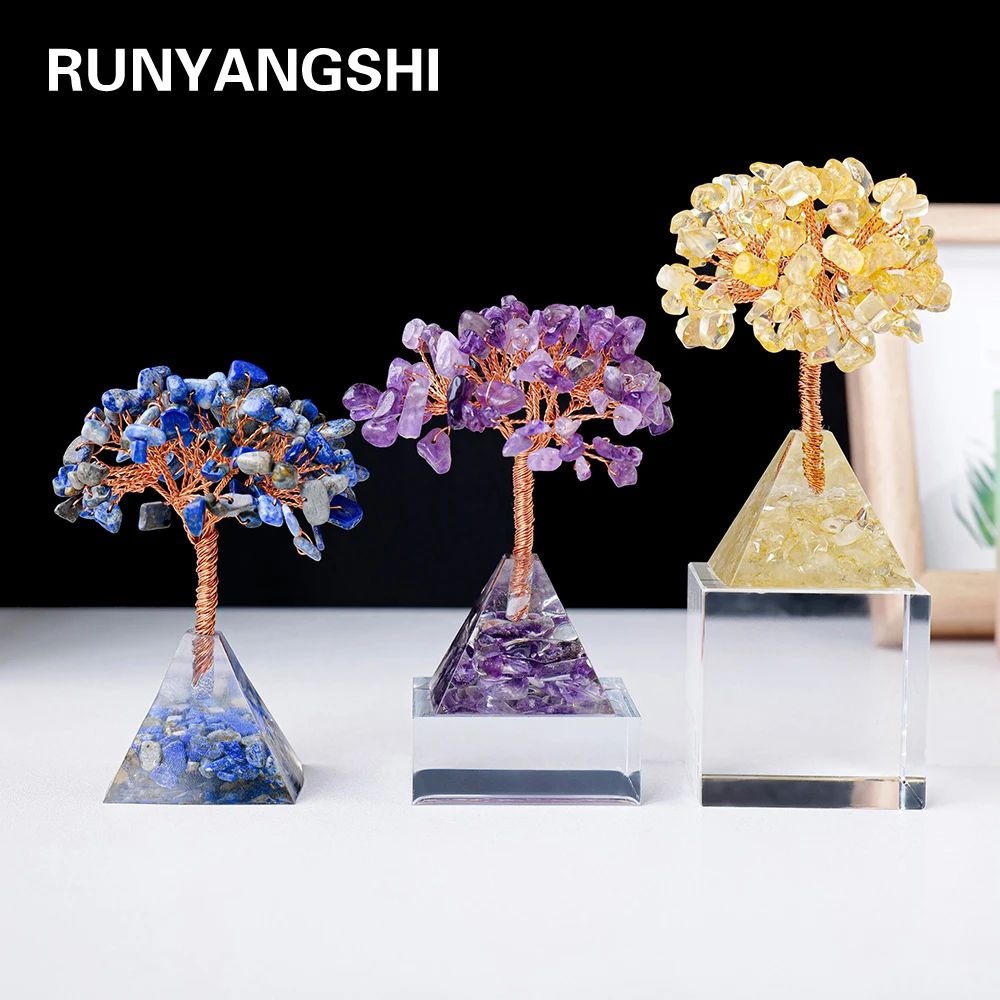 Natürliche Stein Rose Quarz Orgonite Pyramide Basis Kristall Baum Energie Schutz Heilende Meditation Reiki Chakra Feng Shui Bäume