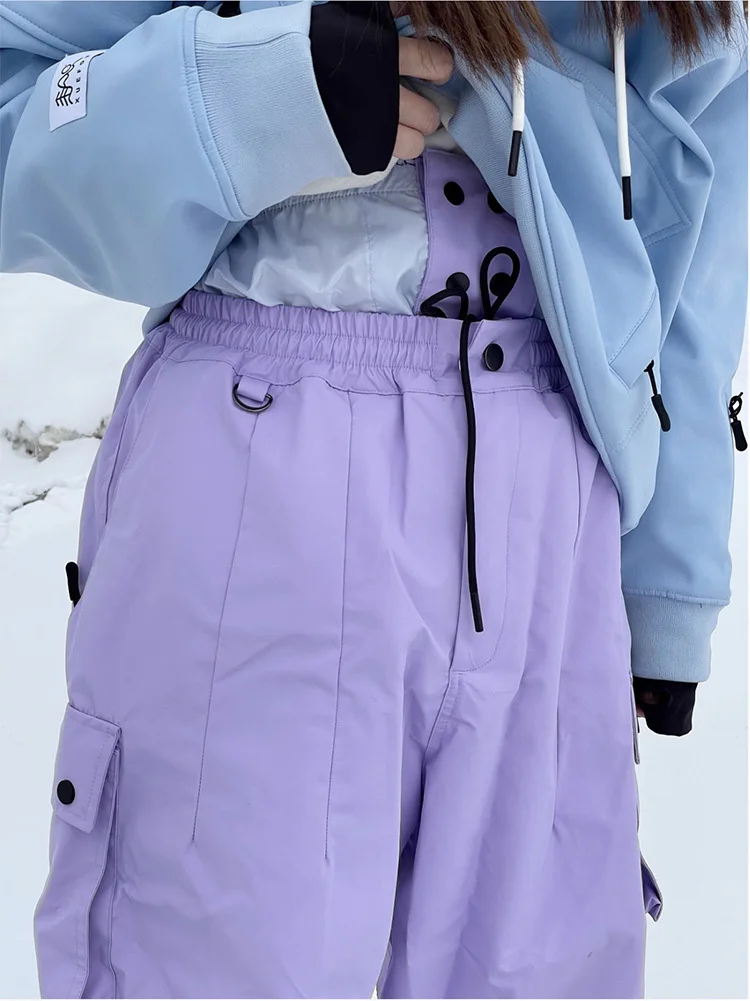 New Women Outdoor Windproof Waterproof Warm Violet Color Snow Trousers Oversize Ski Pants Winter Ski Snowboard Pants Cargo Pants 6