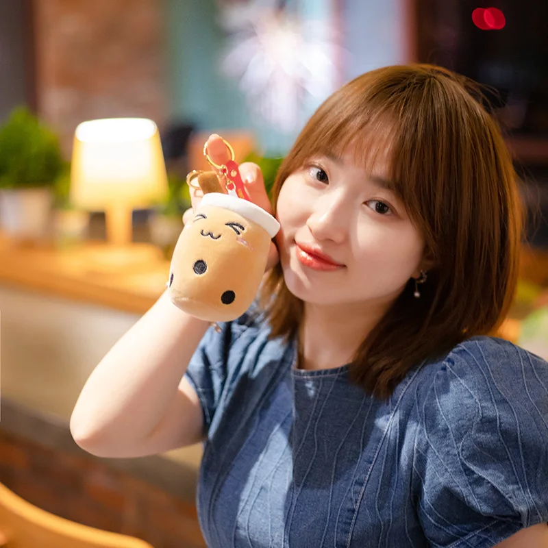 카와이 보바 밀크티 키카힌 부드러운 봉제, 퍼플 핑크 그린 향 밀크 티백 펜던트 데크로, 리틀 페스티벌 선물
