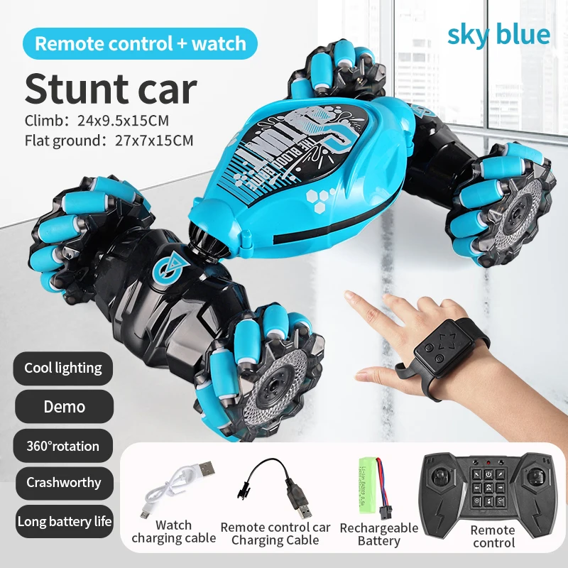 

Dual Remote Control 4WD RC Stunt Car Watch Gesture Induction 2.4G Dynamic Lighting Twisting Toy Off-Road Birthday Gigt For Kids