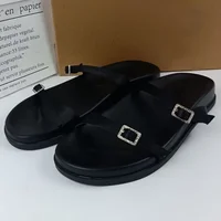 2025 Summer Women Flat Sandals Open Toe Black Casual Beach Shoes for Lady Thick Sole Platform Buckle Strap Outdoor Footwear