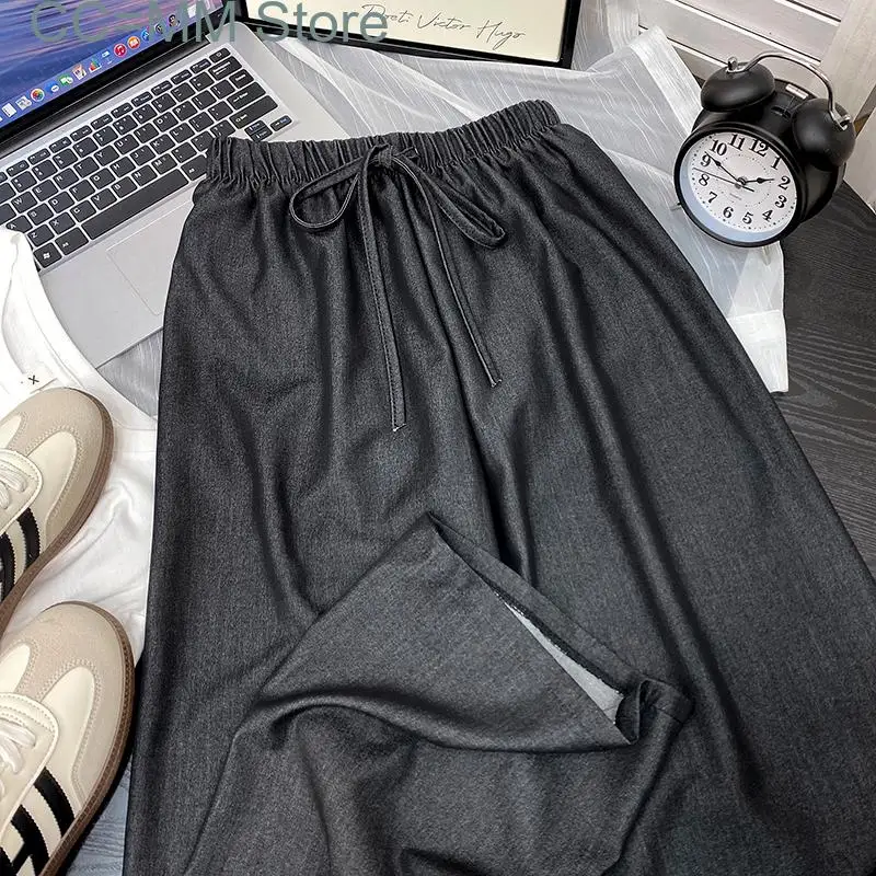 New Vintage Wide Leg Pants for Women High Waisted Drawstring Baggy Pants Ladies Casual Full Length Straight Pants