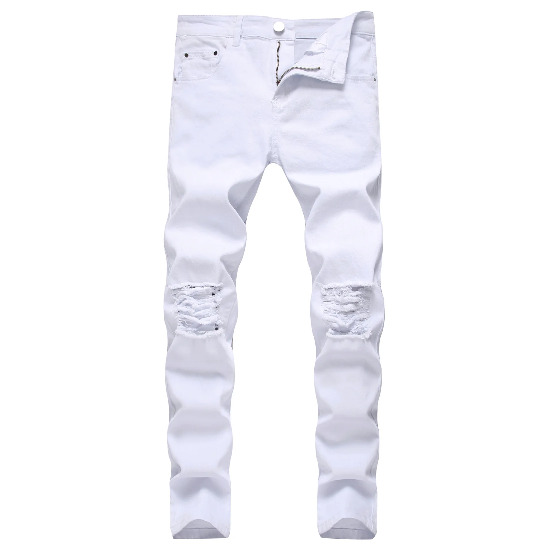 Men men jeans ripped jeans ripped patchwork jeans Denim Pencil Ankle Length Pants Jean Ripped Washed Zipper Fly Hole Jeans Skinny Solid Pockets High Street Distressed
