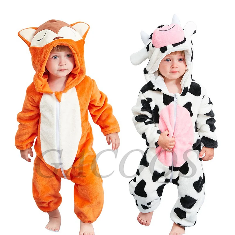 

0-2Y Newborn Baby Rompers Spring Autumn Warm Flannel Girl Boy Outwear Costume Toddler Clothing Animal Overall Children Jumpsuits