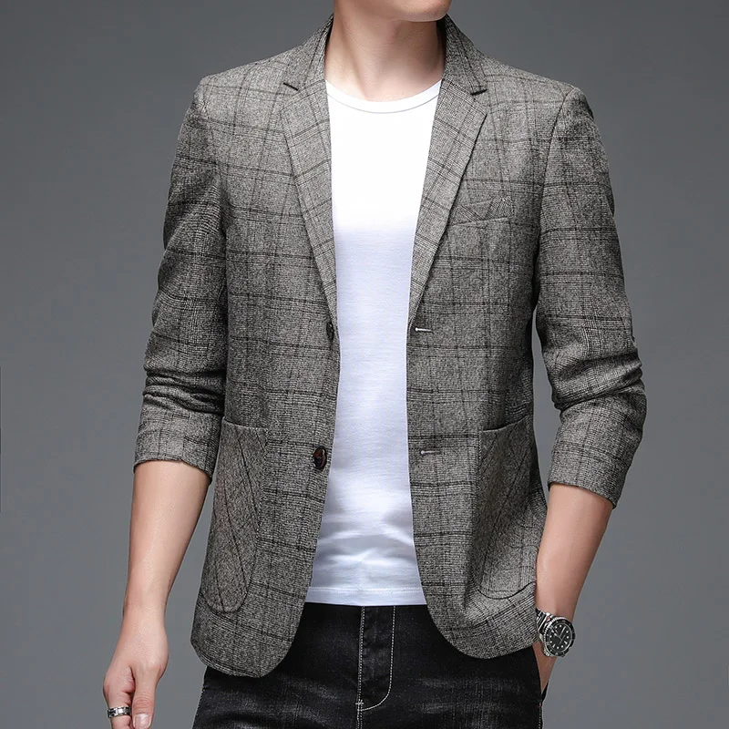 2024 Plaid Men's Stylish and Handsome Stylish Banquet Business Casual Single Suit  Veste Costume Homme Luxe  Blazer Men 4