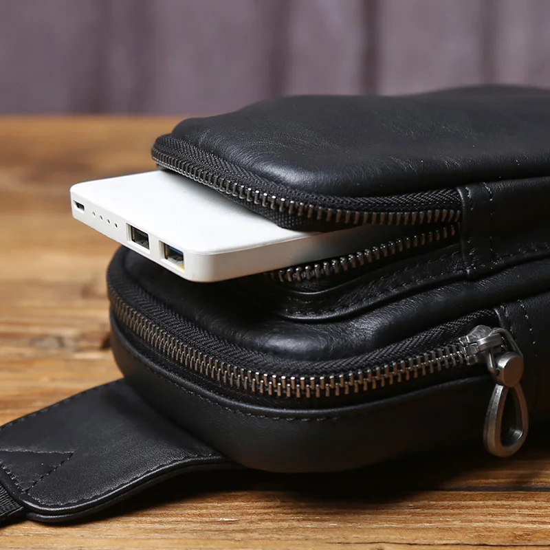 Mini-Top-Schicht aus Rindsleder mit Reißverschluss für Herren, vielseitige Handytasche, einfache und modische Schulter- und Umhängetasche aus echtem Leder – Detail 9
