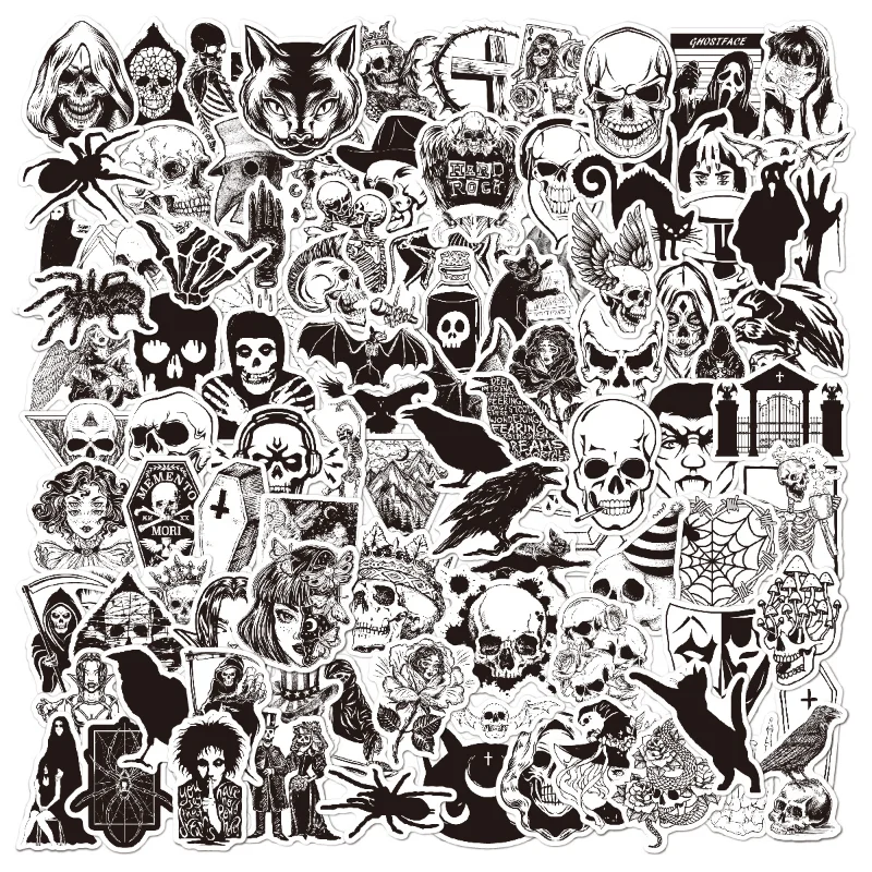 

100 Gothic Stickers Black and White Style Graffiti Stickers Mobile Phone Skateboard Suitcase Computer Gothic Stickers Stationery