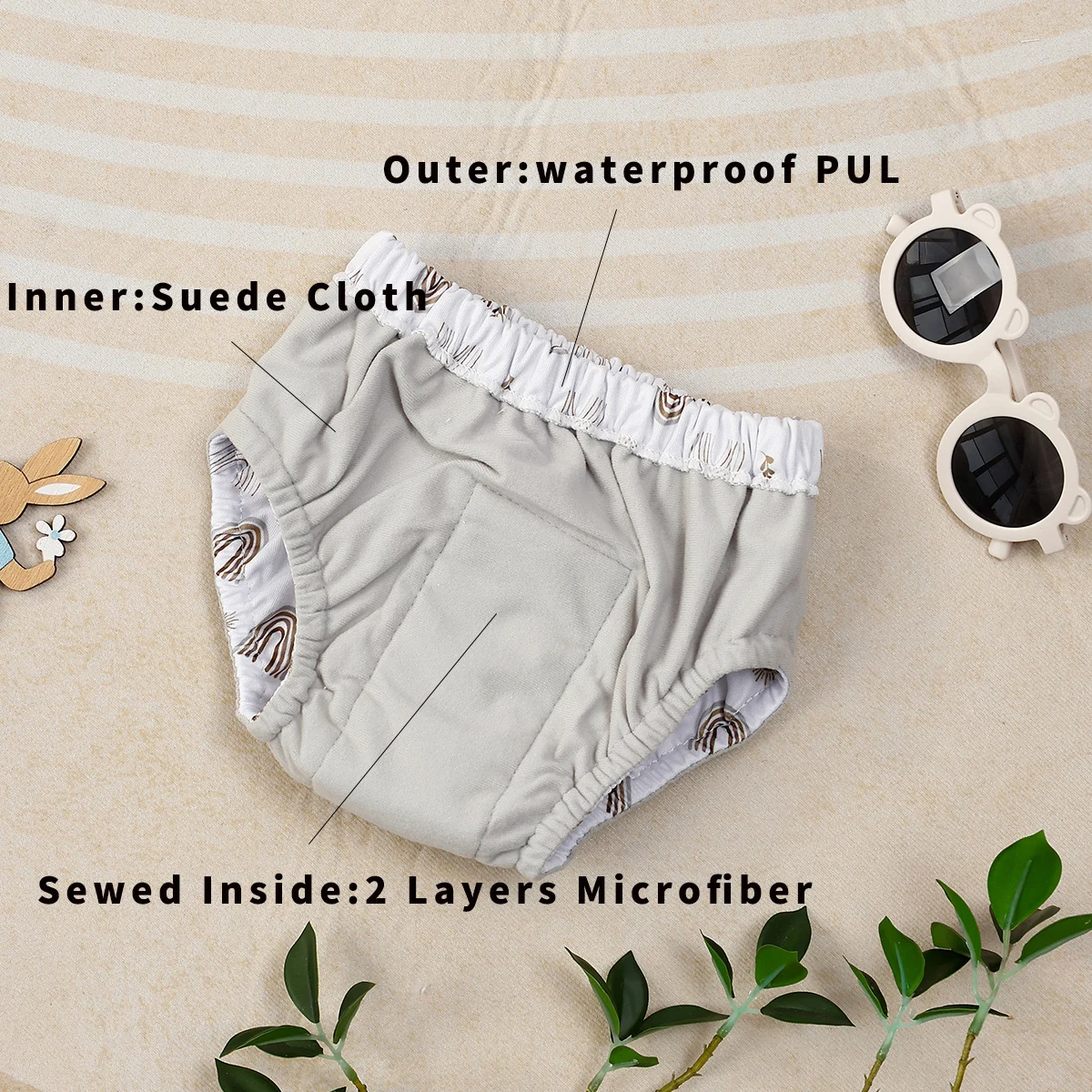 Elinfant L Size Waterproof Baby Training Pants Suede Cloth Inner Baby Cloth Diapers for 8-13kg Boys and Girls