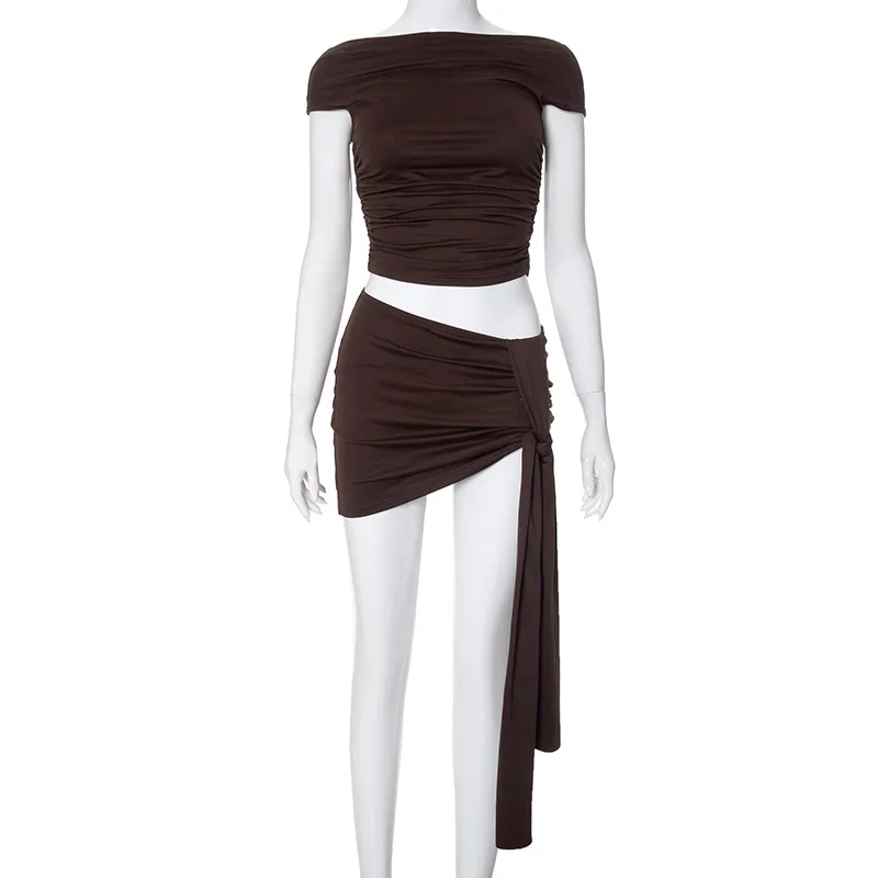 Gtpdpllt Sexy Crop Top And Draped Mini Skirt Sets Women 2 Piece Outfit Summer Clothes Women 2024 Club Dress Suits