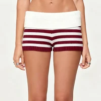 Micro short tricoté rayé pour femmes, pliable, taille basse, taille élastique, Slim Fit, Mini bas, pull de salon Y2k 6