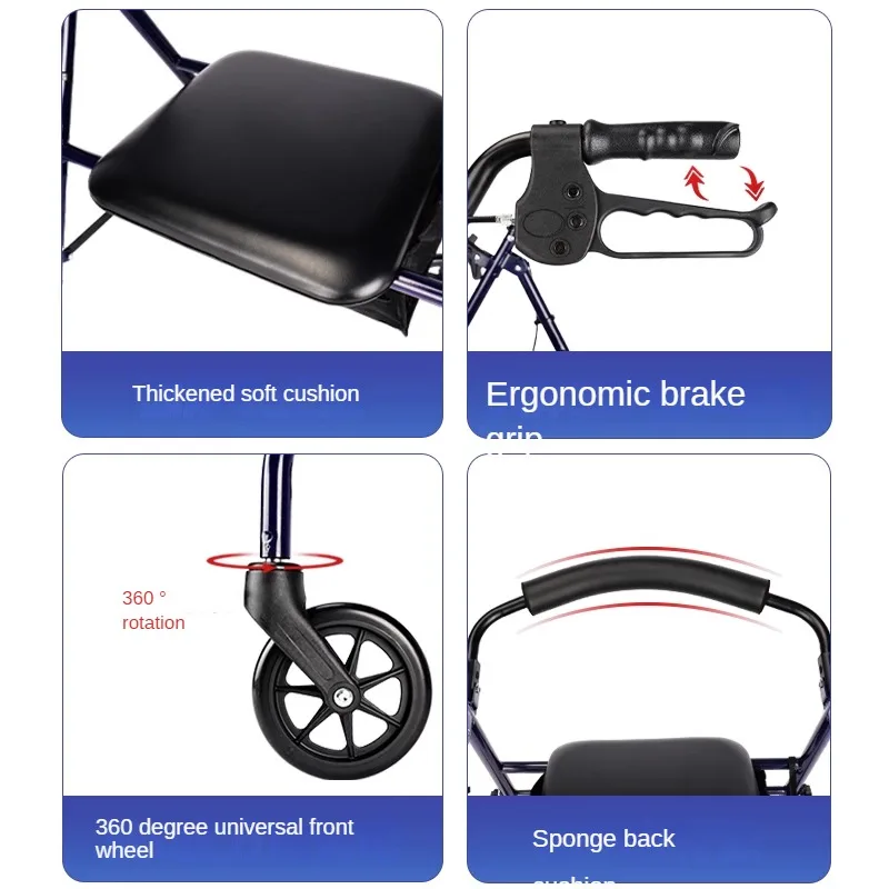 Elderly Rehabilitation Walking Aid Crutch and Walking Assistant Sit-able Pushcart with Support Anti-fall  for Seniors 4