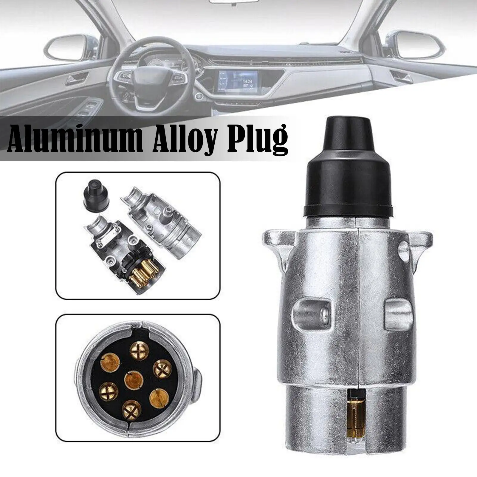 7 Pin Aluminium Alloy Plug Trailer Truck Towing Electrics 12V Connector EU Plug Professional Replacement Truck
