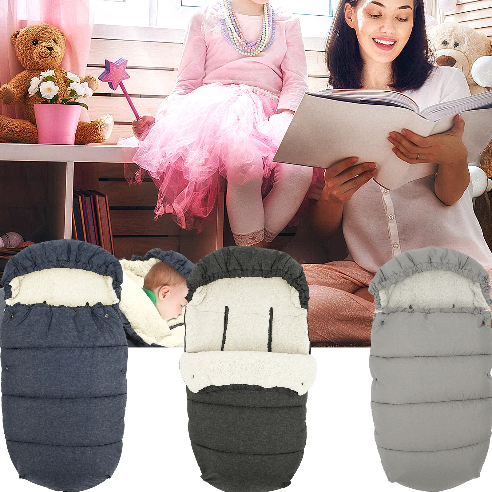 

Pushchair Footmuffs with Zipper Universal Stroller Sleeping Bag Warm Comfortable Baby Bunting Footmuff Detachable Baby Stroller