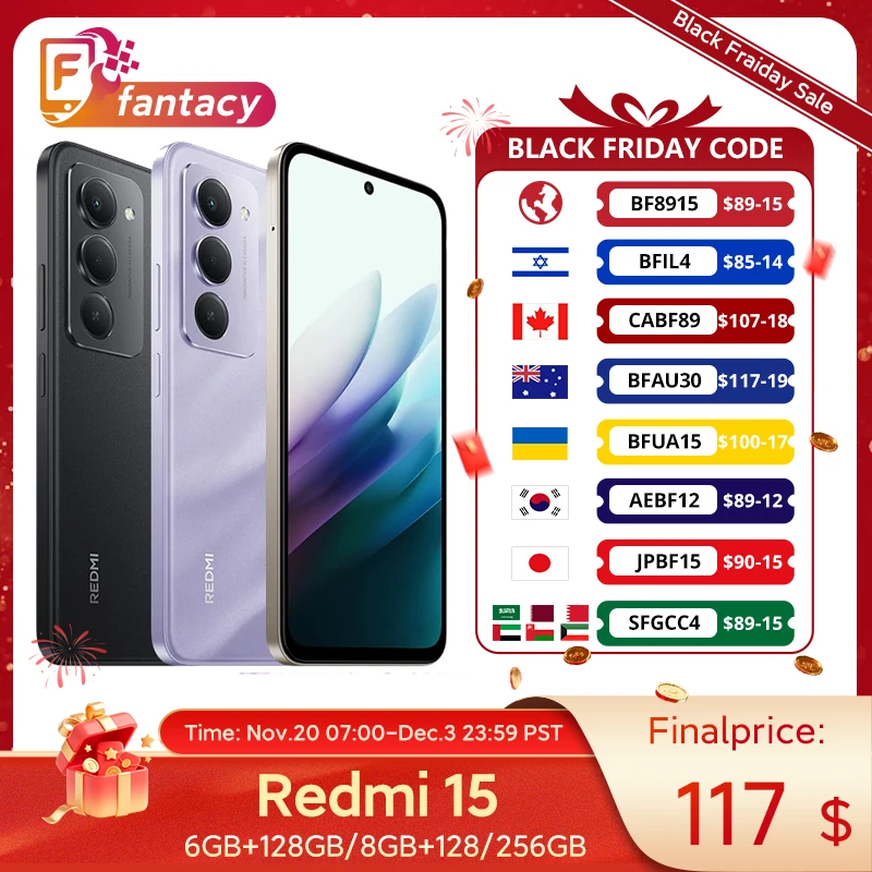 Global Version Redmi 15 Smartphone Snapdragon® 685 50MP 6.9" Up to 144Hz Mobile Platform 33W Fast Charging 7000mAh Battery IP64