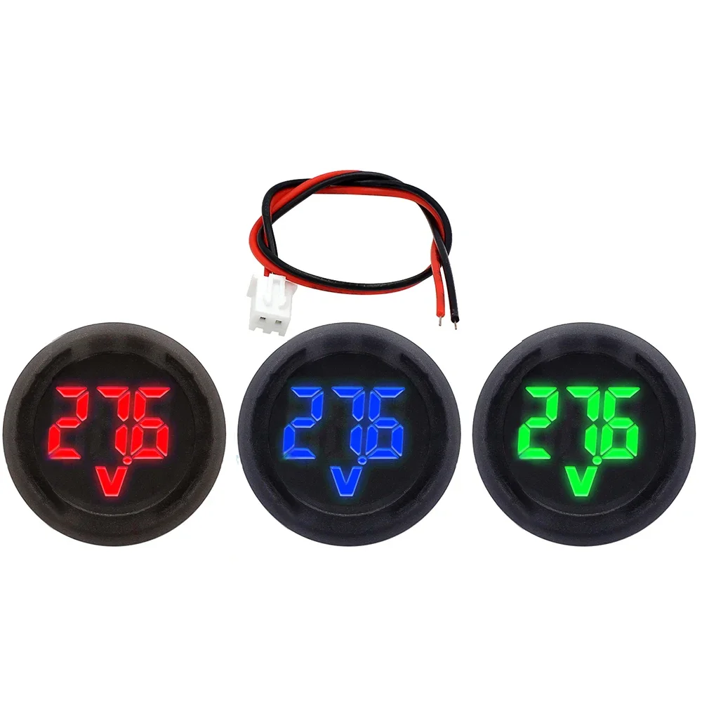 1/2PCS 라운드 LED 디지털 디스플레이 원형 2 선식 전압계 DC 4-100V 자동차 전압 게이지 디스플레이 역방향 연결 보호