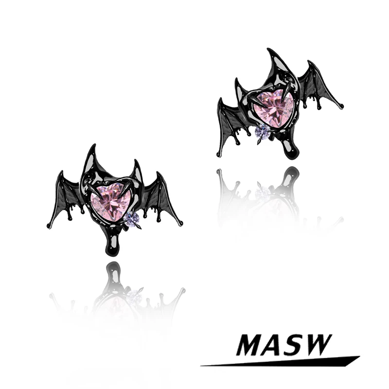 

MASW Original Design Halloween Earrings Party Gift Cool Jewelry High Qualilty Pink Heart Black Bat Earrings For Women Girl Gift
