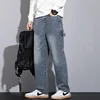 2024 New Autumn Men's Jeans Street Hip-hop Loose Straight Multi-pocket Workwear Denim Trousers Baggy Casual Splicing Trousers 2