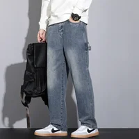 2024 New Autumn Men's Jeans Street Hip-hop Loose Straight Multi-pocket Workwear Denim Trousers Baggy Casual Splicing Trousers 2