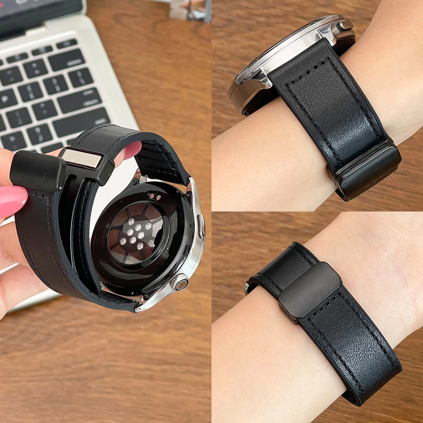 Magnetic Leather+Silicone Sport Wristband, 22mm