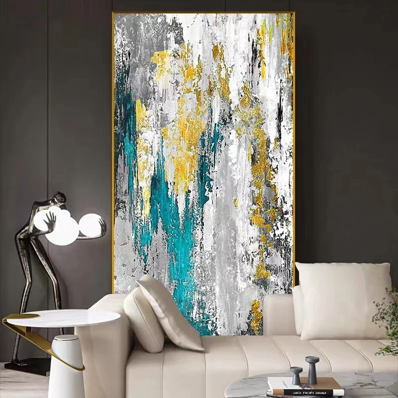 Pure Hand painted Gold Foil Abstract Oil Painting Restaurant Aisle