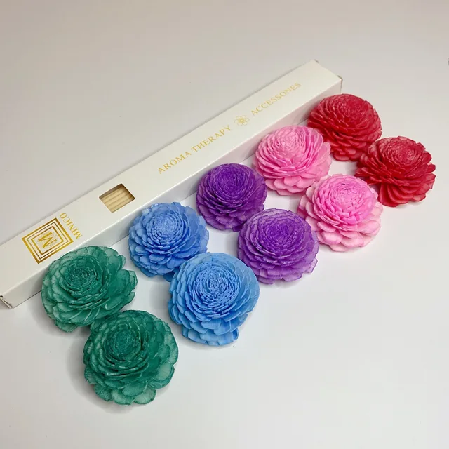 10Db 4,5 Cm-Es Színű Vegyes Sola Virág + 30Db Szálas Illékony Rúd No-Tűz Aromaterápiás Doboz Beállítva Az Otthoni Illatok Dekorációjára - Image 3