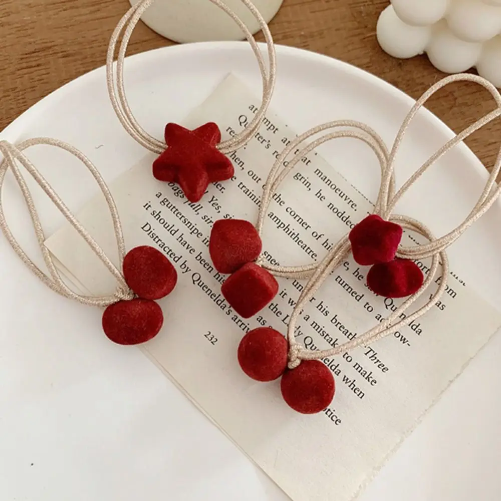 Retro Star Love Heart Red Velvet Hair Bands Hair Rope Scrunchies Meatball Head Elastic Rubber Headdress Hair Accessories a6 loose leaf notebook cowhide leather tie rope journal planner 192 pages school office note book lines blank paper retro gift
