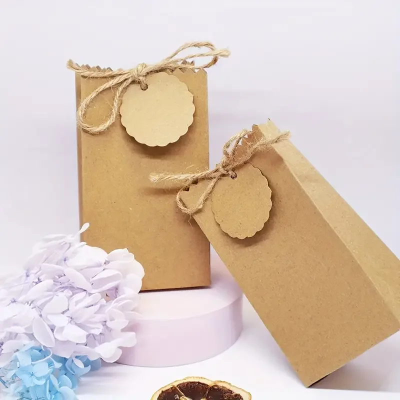 10/50 Kraftpapier-Geschenkboxen, weiße und braune Geschenktüten, DIY-Schnuranhänger, perfekt für Geburtstag, Hochzeit und Party-Geschenkverpackung – Detail 7