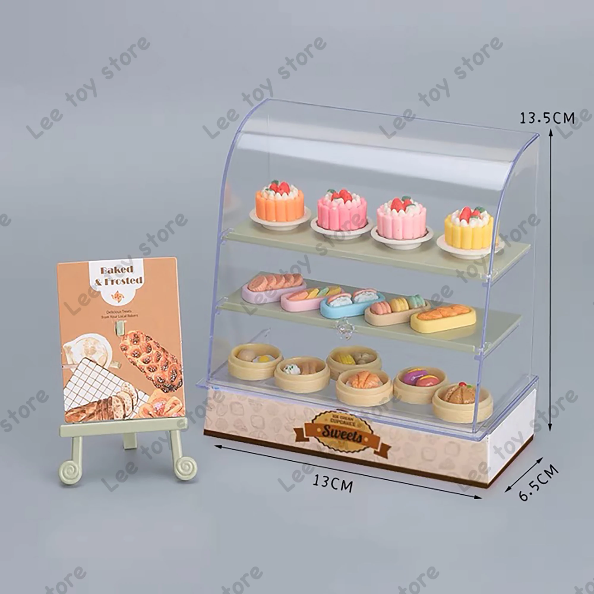 

Miniature Shop Store Room Cake Bread Dessert Cabinet Shelving Handcraft Dollhouse Stand Selection Food Acrylic Display Show